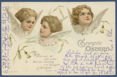 Gesegnete Ostern Engel, gelaufen 1900, Marke fehlt (AK1740)