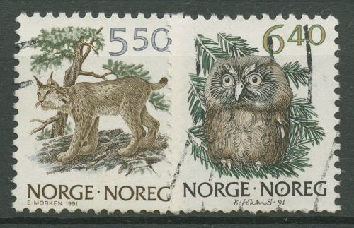 Norwegen 1991 Tiere Luchs Kauz 1059/60 gestempelt