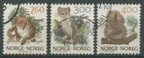 Norwegen 1989 Tiere Rotfuchs, Hermelin, Eichhörnchen 1009/11 gestempelt