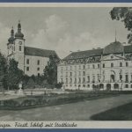 Donaueschingen Fürstl. Schloß mit Stadtkirche, gelaufen 1944 (AK1970)