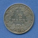 Deutsches Kaiserreich 1/2 Mark Kursmünze 1909 G, J 16 fast vz (m2150)