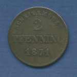 Bayern 2 Pfennig 1871, König Ludwig II., J. 92 sehr schön + (m2232)