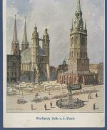 Marktplatz in Halle an der Saale Kirchen Straßenbahn, ungebraucht (AK5845)