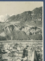 Meiringen Stadtansicht gegen die Berge, gelaufen 1914 (AK2990)