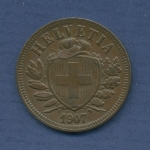 Schweiz 2 Rappen 1907 B, Wappen, KM 4.2 vz (m2544)