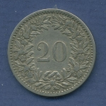 Schweiz 20 Rappen 1883 B, Frauenkopf, KM 29 sehr schön (m2540)
