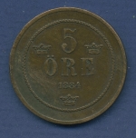 Schweden 5 Öre 1884, Oscar II. sehr schön (m2528)