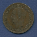Griechenland 10 Lepta 1869 BB, Georg I., KM 43 sehr schön (m2590)