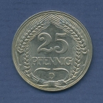 Deutsches Reich 25 Pfennig 1911 D, Kursmünze Nickel J 18, vz (m2599)