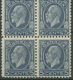 Kanada 1932 König Georg V. 5 Cents 166 A Viererblock postfrisch, Haftstellen