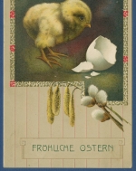 Fröhliche Ostern Küken Weidenkätzchen, Prägekarte, gelaufen 1909 (AK3517)