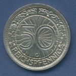 Deutsches Reich 50 Pfennig 1936 G, Kursmünze Nickel J 324 vz+ (m1118)