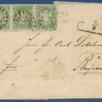 Bayern 1867 Faltbrief mit Dreierstreifen 1 Kreuzer 14 b, geprüft (X40191)