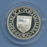 Portugal 100 Escudos 1987 Schiff B.Dias, Silber, KM 642a PP in Kapsel (m4334)