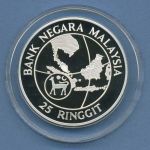 Malaysia 25 Ringgit 1985 Frauendekade Weltkarte, Silber, KM 41 PP Kapsel (m4378)
