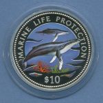 Namibia 10 Dollar 1998 Tierschutz Wal, Silber, farbig, KM 13 PP in Kapsel(m4380)