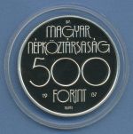 Ungarn 500 Forint 1987 Olympia Ringen, Silber, KM 660 PP in Kapsel (m4414)