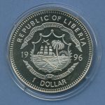 Liberia 1 Dollar 1996 Mereresschutz Fische, farbig, KM 569 PP in Kapsel (m4565)