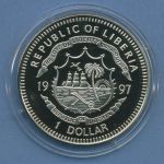 Liberia 1 Dollar 1997 Mereresschutz Fische, farbig, KM 570 PP in Kapsel (m4566)