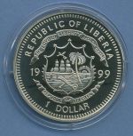 Liberia 1 Dollar 1999 Mereresschutz Fische, farbig, KM 571 PP in Kapsel (m4568)