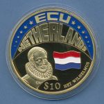 Liberia 10 Dollar 2001 ECU-Serie Niederlande vz/st in Kapsel (m4574)