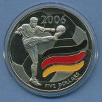 Liberia 5 Dollar 2003 Fußball-WM 2006 Deutschland vz/st in Kapsel (m4587)