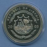 Liberia 5 Dollar 2003 Fußball-WM 2006 Deutschland vz/st in Kapsel (m4587)