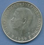 Schweden 5 Kronen 1959, Gustaf VI., Verfassung, KM 830 vz (m4624)