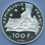 Frankreich 100 Francs/15 Ecu 1991 René Descartes, Silber KM 1002 PP (m4667)