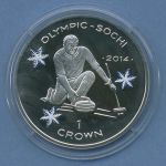Insel Man 1 Crown 2013 Olympia Curling, Silber, farbig, KM 1546.2a PP (m4693)