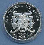 Benin 1000 Francs 2002 Klaus Störtebeker, Silber, KM 62 PP in Kapsel (m4732)