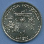 Portugal 200 Escudos 1999 Segelschiff Entdeckung Brasiliens, KM 718 vz/st (m4779)