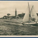 Ostseebad Sohrenbohm bei Köslin Erholungsheim Segelboot, gelaufen 1938 (AK322)