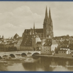 Regensburg Steinerne Brücke Dom Foto, gelaufen 1929 (AK318)