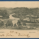 Niederländisch-Indien Java Dorf in Preanger, gelaufen 1902 Marke fehlt (AK384)