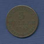 Hessen-Kassel 3 Heller 1843, Wilhelm II. u. Friedr. Wilhelm, J 41, ss (m3320)