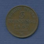 Preußen 3 Pfennige 1867 B, König Wilhelm I., J 52 vz (m3339)