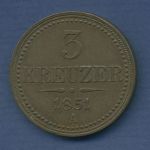 Haus Habsburg 3 Kreuzer 1851 A, Franz Joseph I., J 288 vz (m3333)