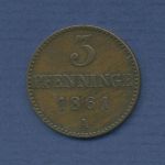 Mecklenburg-Schwerin 3 Pfennige 1861 A, Friedrich Franz II., J 56 vz (m3359)