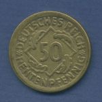 Deutsches Reich 50 Rentenpfennig 1924 D, Kursmünze, J 310 ss (m3497)