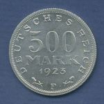 Deutsches Reich 500 Mark 1923 F, Aluminium, J 305 vz (m3499)