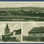 Calden, Bezirk Kassel, An der Kirche Schule, gelaufen 1938 (AK4561)