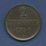 Hannover 2 Pfennige 1850 B, König Ernst August, J 75 ss+ (m3992)