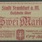 Frankfurt a. M. 2 Mark 1918, Geiger 150.09 b entwertet (K821)