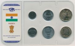 Indien 1988/2003 Kursmünzen 10 Paise - 5 Rupees im Blister, st (m4037)