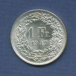 Schweiz 1 Franken 1947 B, Stehende Helvetia, KM 24 vz/st (m6317)