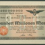 Deutsche Reichsbahn Köln 100 Millionen Mark 1923, kassenfrisch (K941)