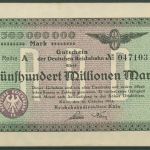 Deutsche Reichsbahn Köln 500 Millionen Mark 1923, fast kassenfrisch (K942)