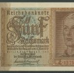 Dt. Reich 5 Reichsmark 1942, Braunschweig Dom, Ro 179 b Serie C gebraucht (K987)