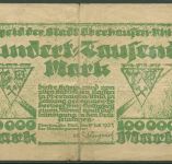 Oberhausen 100000 Mark. 1923, Keller 2019 a, stark gebraucht (K1027)